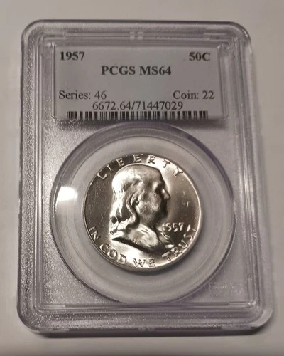 MS-64 1957 Silver Franklin Half Dollar/PCGS-Graded