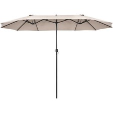 Patio 15' Double-Sided Umbrella Crank Outdoor Garden Market Sun Shade Beige