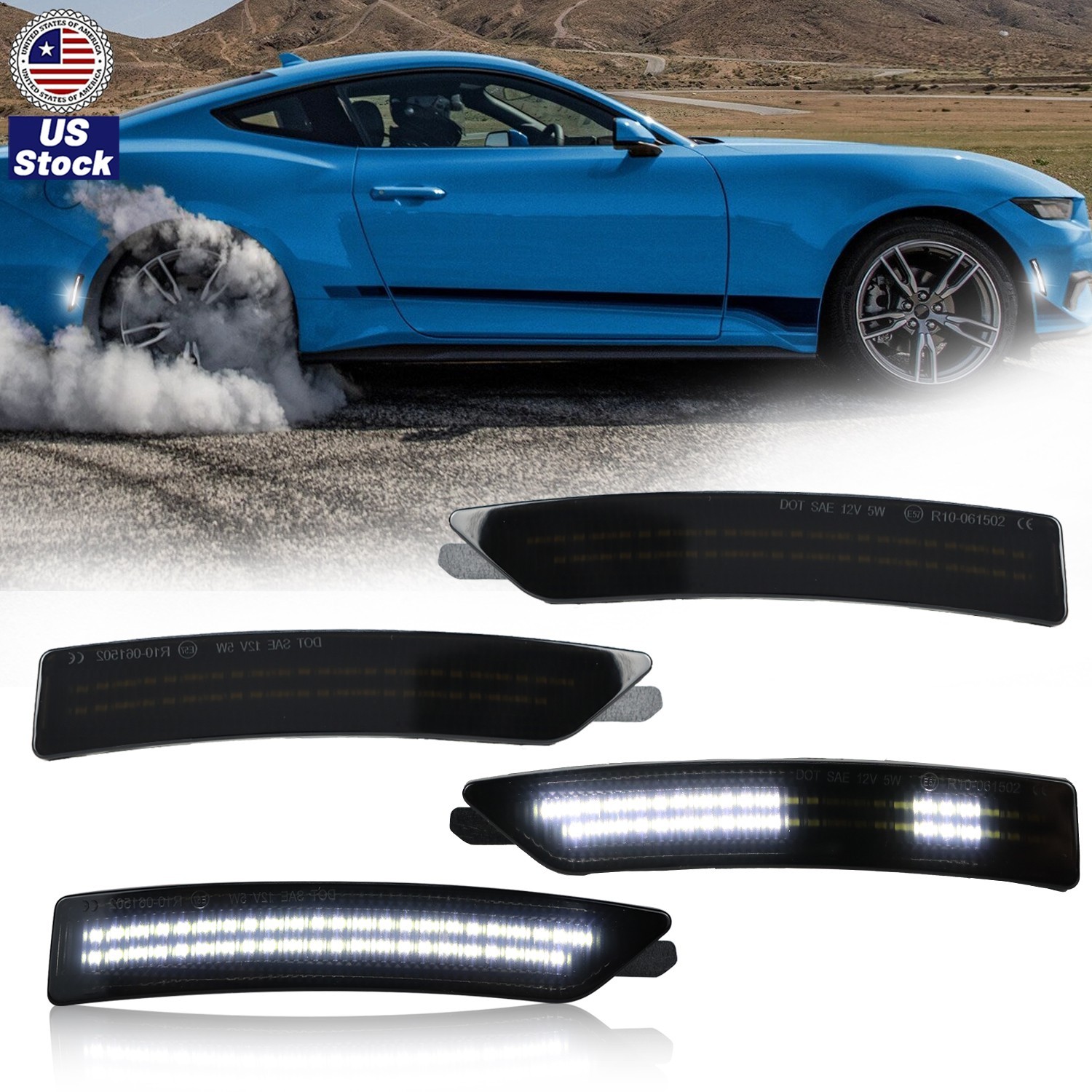 LED Front Rear Side Marker Lamps White Animation For Ford Mustang 2024 2025 S650