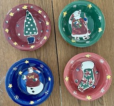4 Gibson Festive Christmas Bowls Snowman Tree Stocking Santa Holiday 6 3/4”