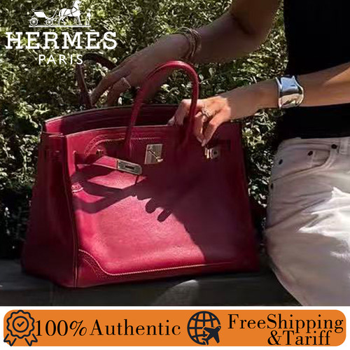 AUTH Hermes Birkin35 Ghillies Rouge Rubis Tadelakt Leather Gold HW Handbag