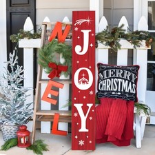 Christmas "JOY" Porch Sign 47 inch Large Winter Welcome Banner Red Decor