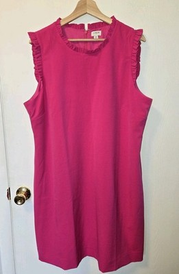 J.Crew Pink Ruffle Neck Shift Dress Size 20 Sleeveless Sheath Style Lined