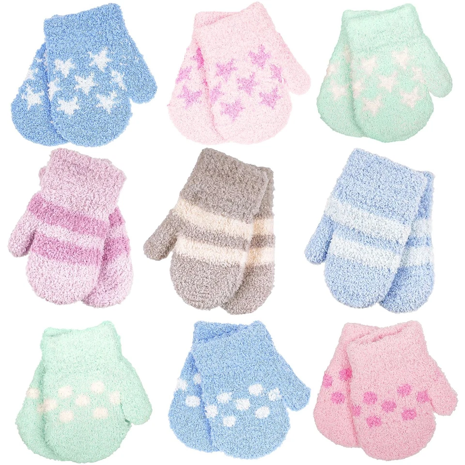 A2Z 4 Kinder Baby 3er Pack Fäustlinge Kleinkind Winter warm gestrickt Vollfinger Handschuhe