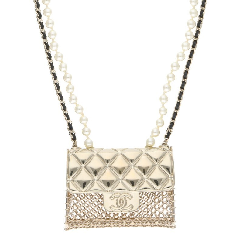CHANEL AB6135 Matelass Bag Motif Pearl Necklace Preowned GZ14