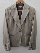 Ann Taylor Women's Dress Jacket Size 8 Brown Blend Blazer One-Button Herringbone