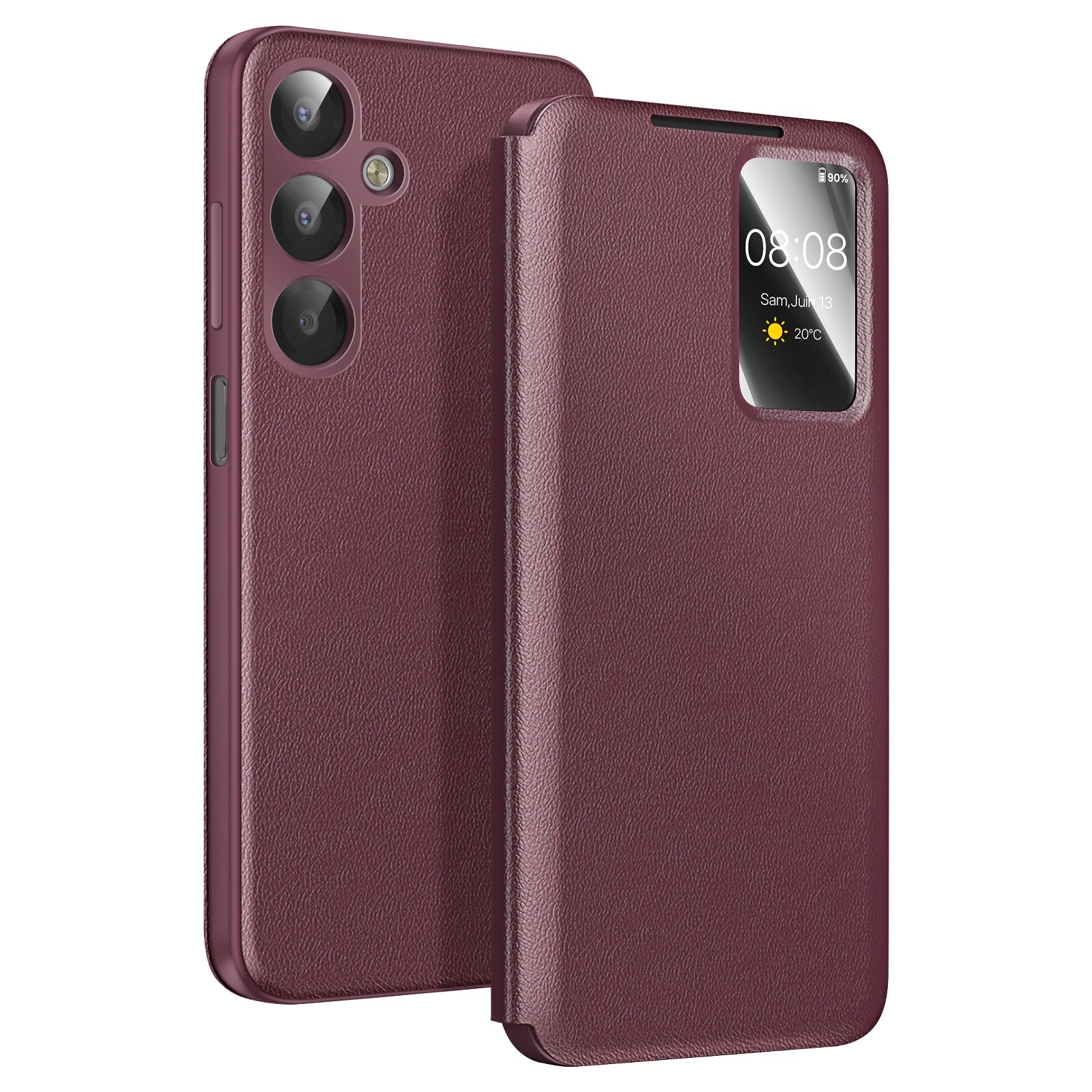Étui portefeuille Galaxy A17 Avizar en éco-cuir bordeaux aux finitions haute couture