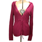 Arizona Jean Hooded Button Front Knit Cardigan Sweater Long Sleeve Cranberry XL