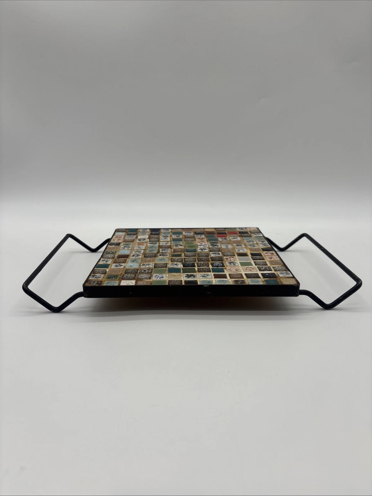 Vintage 1950s Kitschy Mosaic Tile Ceramic Trivet Plate Atomic age Retro Colorful - product detail image 9