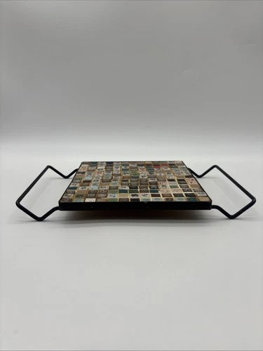 Vintage 1950s Kitschy Mosaic Tile Ceramic Trivet Plate Atomic age Retro Colorful image 9