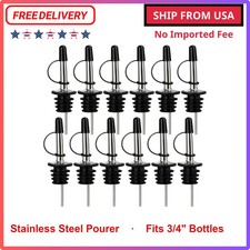 12 Pack Liquor Pour Spout Stainless Steel Classic Bottle Pourers with Rubber