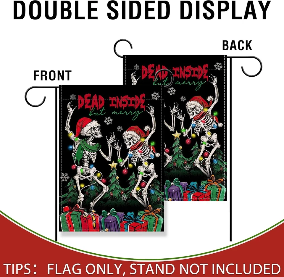 Navidad Gótico Baile Esqueleto Pequeño Decorativo Jardín Bandera, Muerto por dentro pero Foto 3 de 4