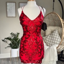 Windsor Red Sequin Mini Dress Strappy Open Back Valentine Date Night Size S
