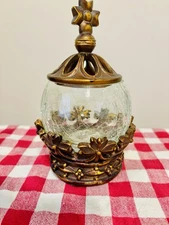 Potpourri, Candle Burner, Or Trinket Crackle Glass Cross Bowl
