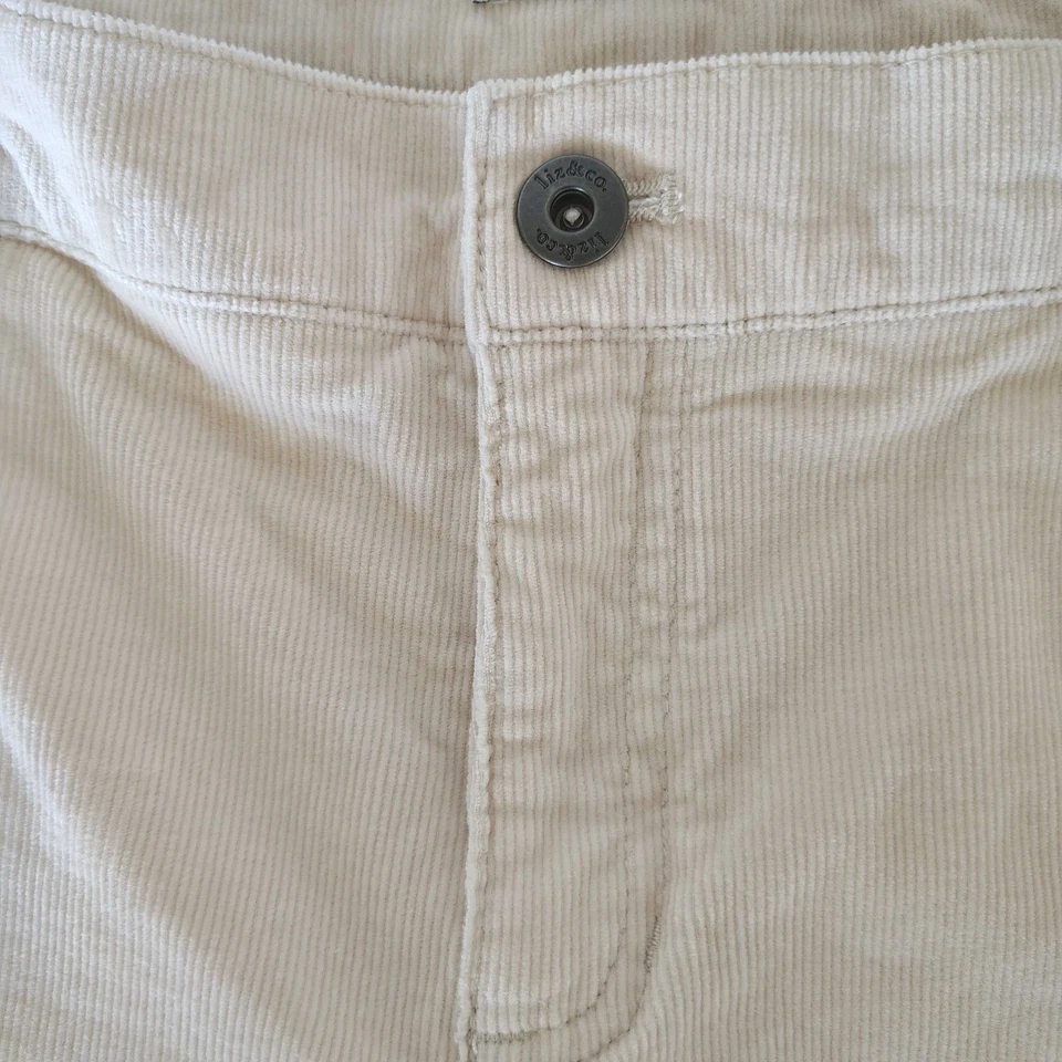 Pantalones de pana de pierna ancha Liz And Co para mujer talla 14 crema suaves elásticos cómodos  Foto 3 de 4