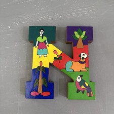 La Palma folk art style from El Salvador Letter  N  Salvadoran Painted Wood 4"