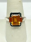 Vintage 925 Sterling Silver Citrine Three Stone Ring With Black Enamel Size 9