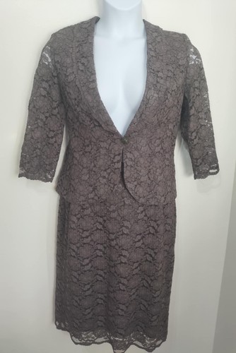 Eastex Brown Lace Skirt Suit & Jacket 14 Wedding Mother Bride Outfit Work Formal - Picture 1 of 13