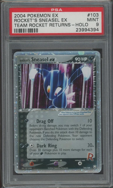 2004 Pokémon Rocket’s Sneasel ex #103/109 EX Team Rocket Returns Holo PSA 9 MINT