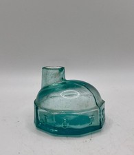 Antique Victorian Turtle Ink Bottle J & I. E. M. Aqua Glass Hand Blown Writing