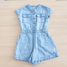 Falls Creek Girls Denim Floral Romper S 6/6X Light Wash Butterfly Short Sleeve