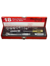 Vintage Brand New 18pc Blackhawk 14-38 Drive Socket Set In Metal Case