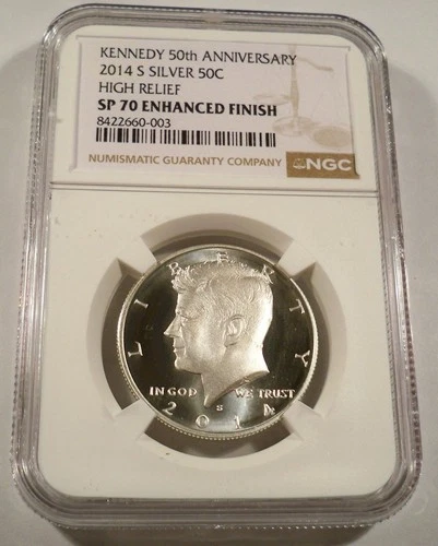 2014-S 50c SILVER NGC SP70 KENNEDY HALF DOLLAR ENHANCED FINISH 50th ANNIVERSARY