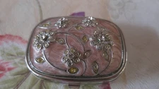 Argento SC Pink Enamel Flower Trinket Box w/ Clear Rhinestones