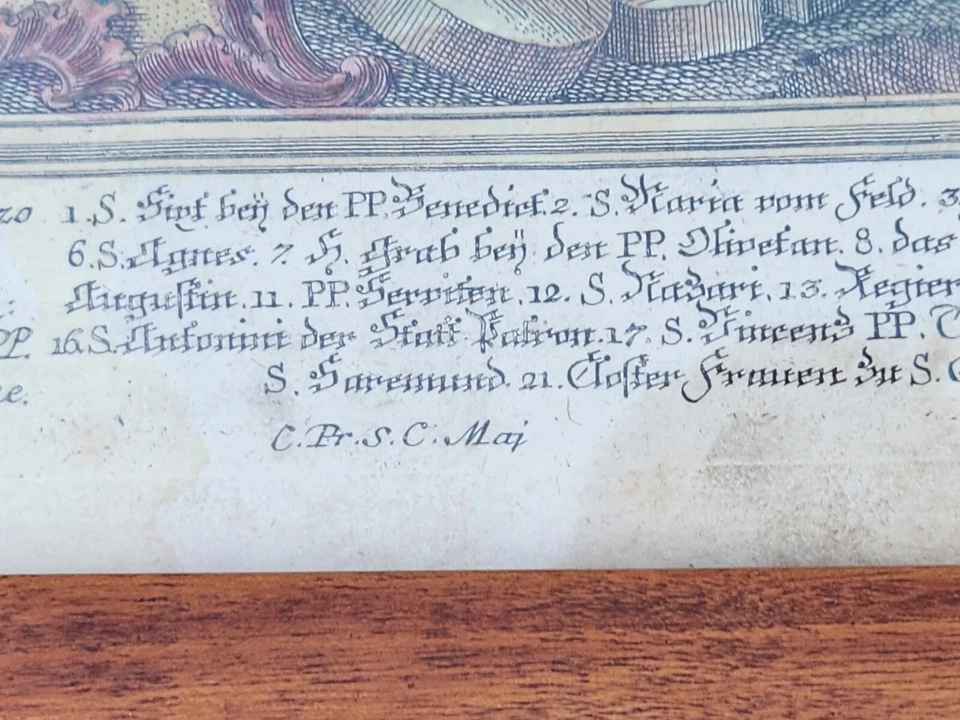 Antique Placenza Italy Map Copper Engraving 18th Century HandColored Engelbrecht - Image 2 of 4