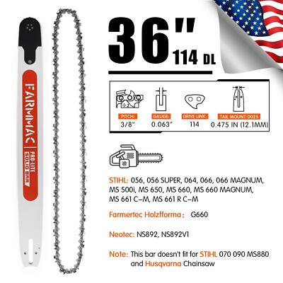 36'' Chainsaw Bar Chain 3/8'' 0.063'' 114DL For Farmmac F660V F660VW 363RNDD025