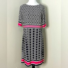 Eliza J, Navy Blue, White and Pink Size 10 Dress Vibrant Geo -Diamond BodyCon