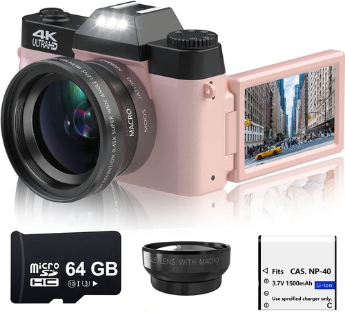 4K Digital Camera 48MP 60FPS Video HDMI Photo 16x Zoom w/64G SD Vlogging Youtube