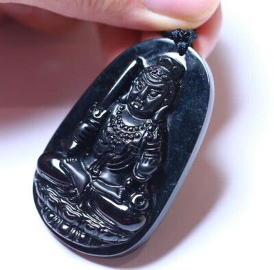 Video Certified Black Natural A Jade jadeite pendant Zhong kui God 405061 TS