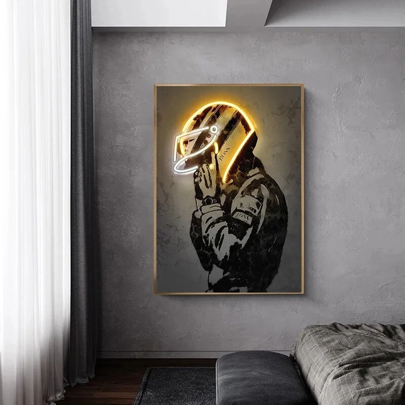 F1 Formula Champion Car Racing Casco de neón Impresiones en lienzo Póster Arte de pared 20x28"" Foto 4 de 4