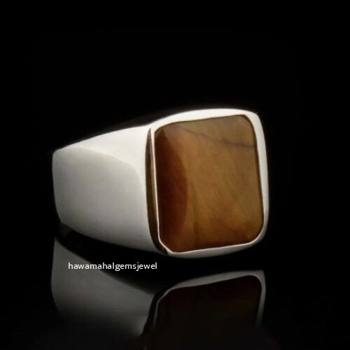 925 Sterling Silver Tiger's Eye Gemstone Men's Fashion Ring
