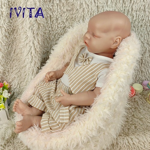 IVITA 18''Full Silicone Doll Eyes Closed Boy Lifelike Reborn Baby Doll - Picture 6 of 7