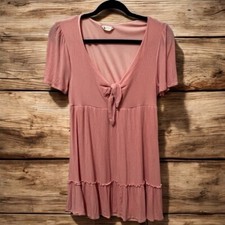 Altar’d State Pink Boho Dress Tie Front Ruffle Hem Short Sleeve Flowy Medium