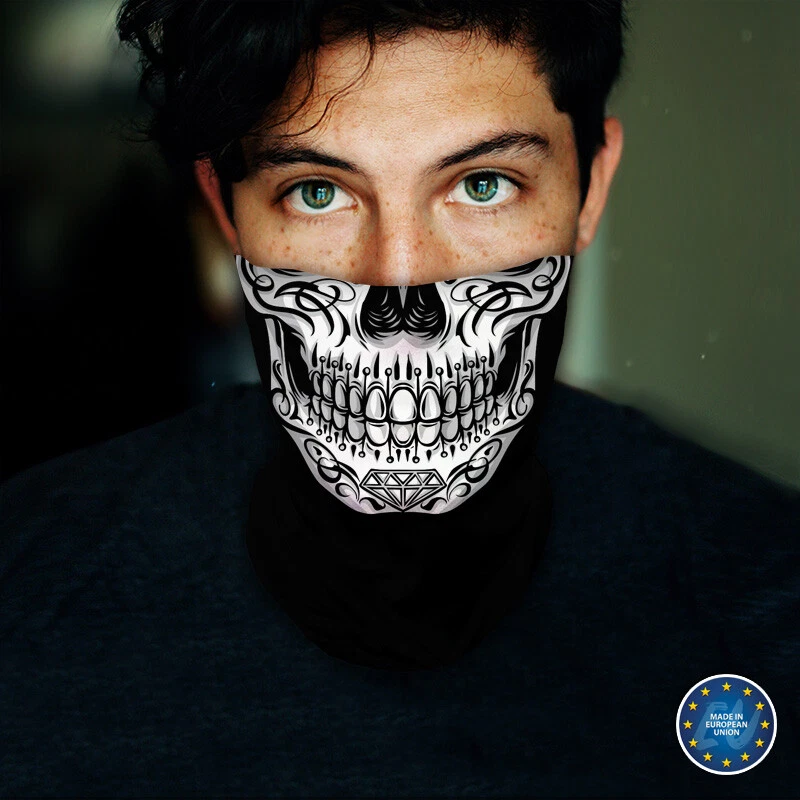 Washable Fabric Face Cover Neck Gaiter White Skull Head Design IV EU Made - Image 3 of 4