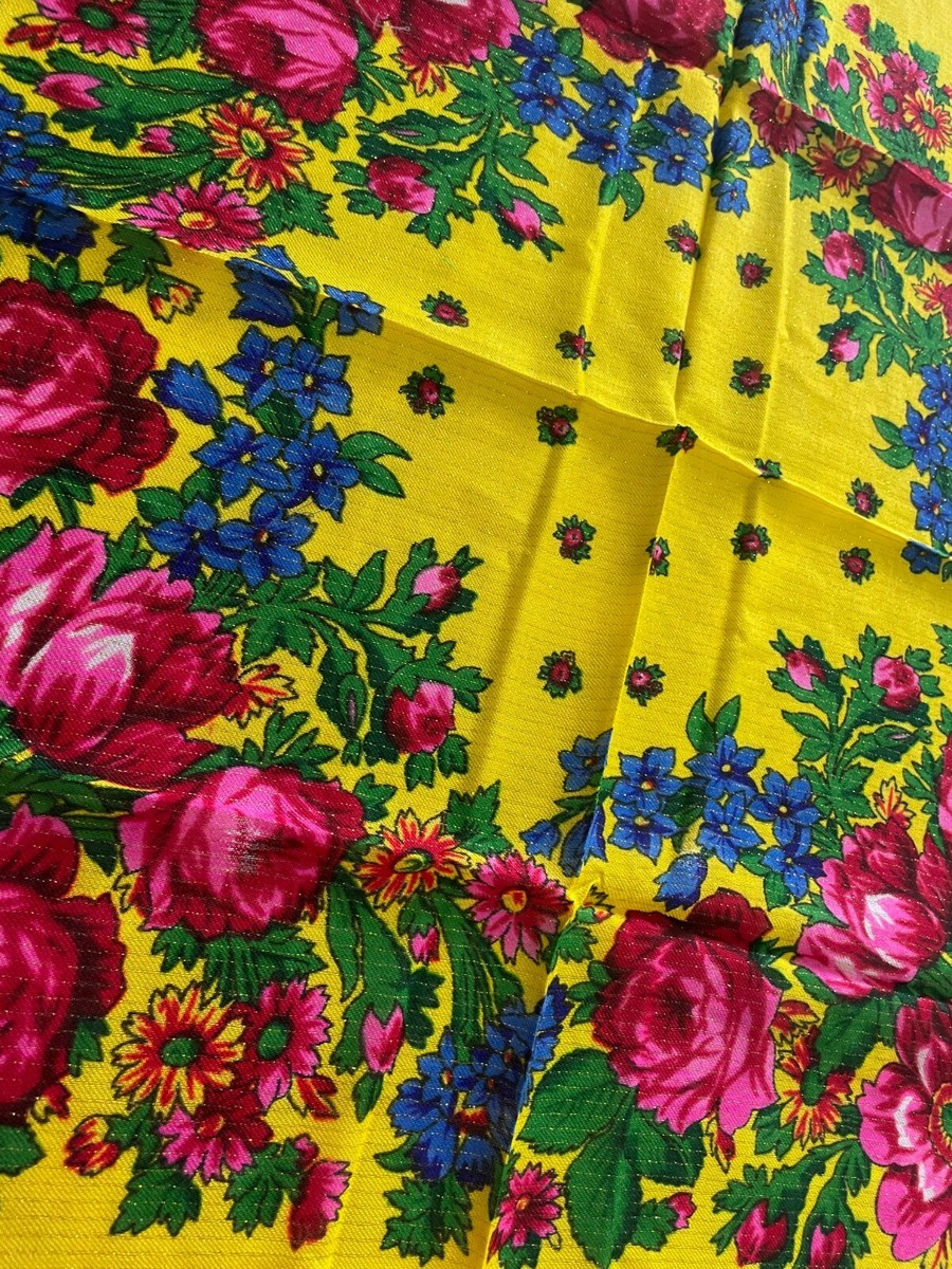 Metallic Floral Scarf/ Navajo Flower Scarf/ Babushka