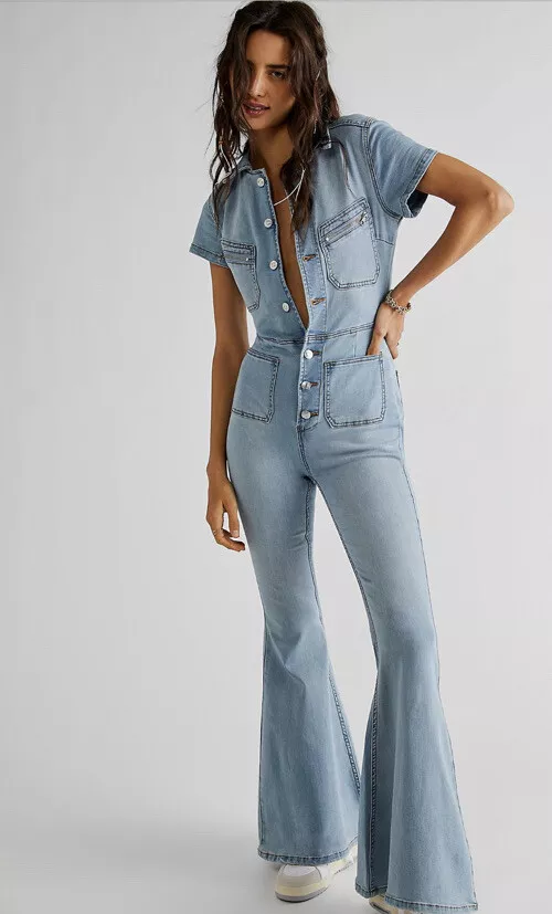 Medium Wash Denim Flare Jumpsuit – Bella Blue Boutique