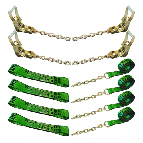 8 Point Roll Back Tie Down System w/ Chain Ends for Car Hauler Carrier Tow Truck