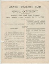 Country Progressive Party 1928 Annual Conference Melbourne Victoria Agenda stamp