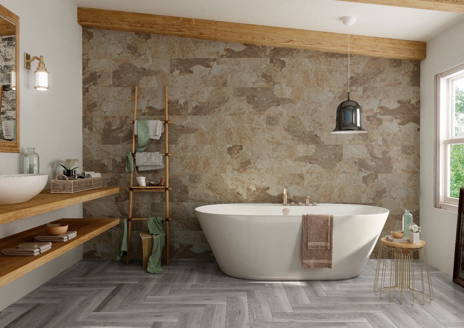 Bengal Beige Natural Stoneslate Effect Porcelain Bathroom Wall Floor