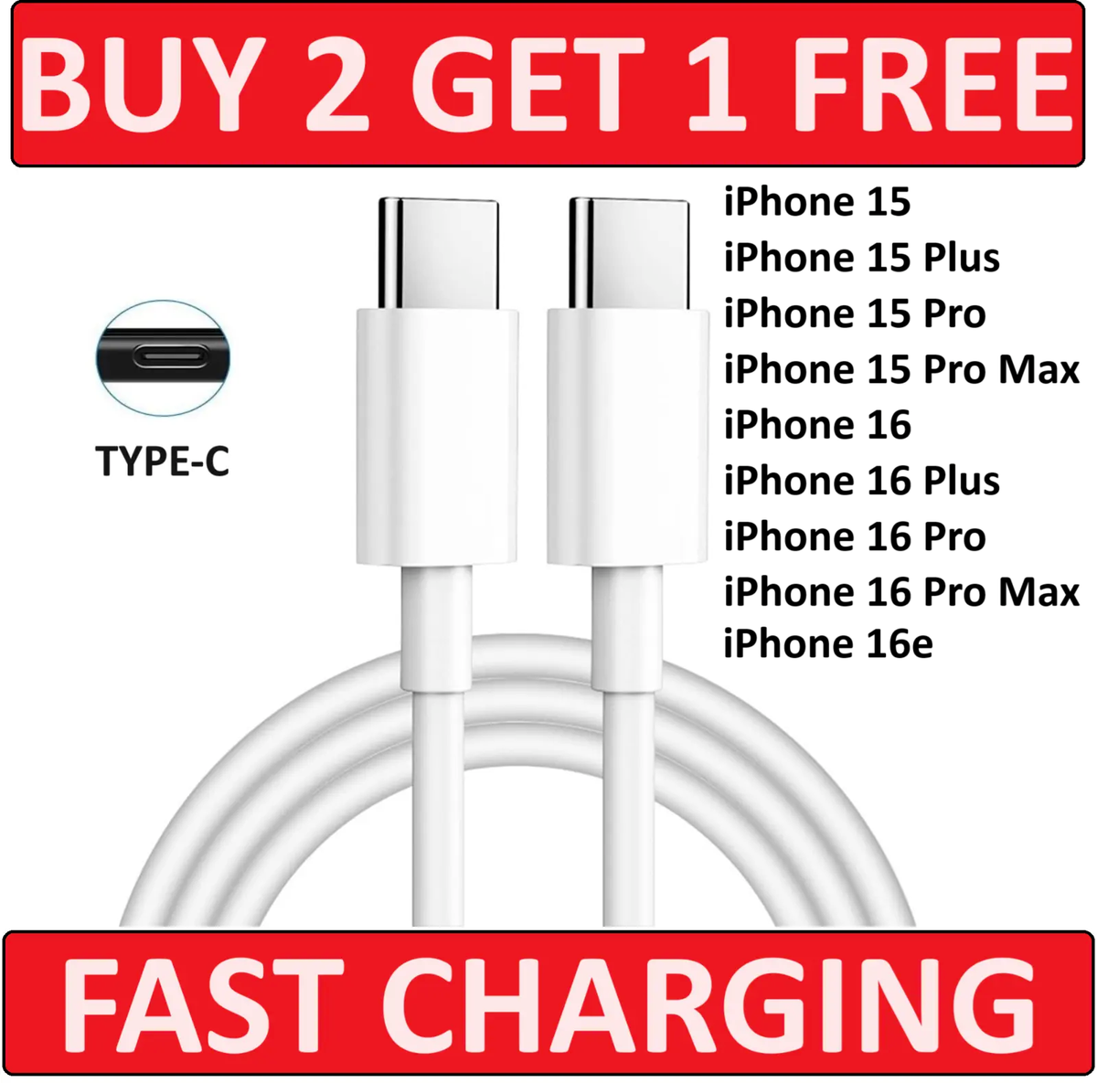 Type C- Type C Cable USB C Fast Charger Lead Long For iPhone 15 16
