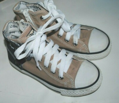 CICIBAN CBN Tan CANVAS HIGH TOP LACE UP SNEAKERS W/ SIDE ZIPPERS  KIDS 29