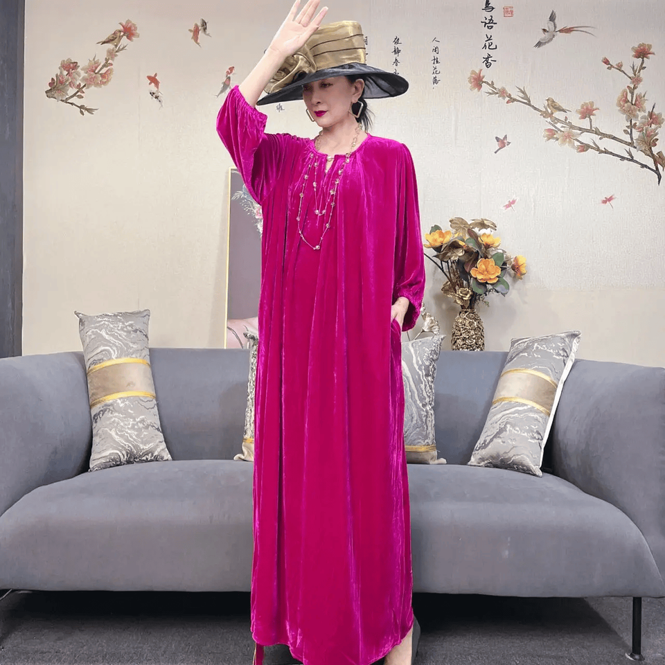 Retro Elegant Autumn Dress Womens New Casual Silk Long Sleeve Loose