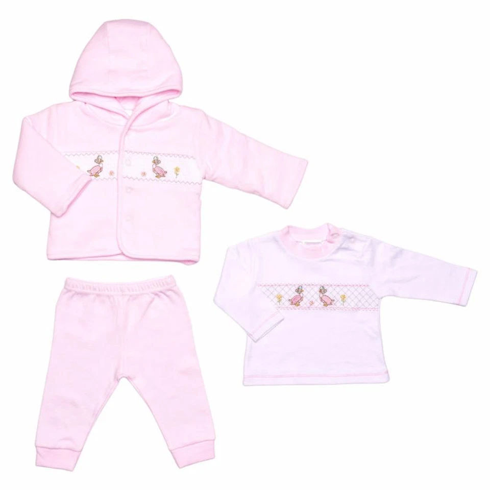 Completo bimba bimba smocked Jemima pozzanghera anatra 3 pezzi giacca top pantaloni regalo - Immagine 4 di 4