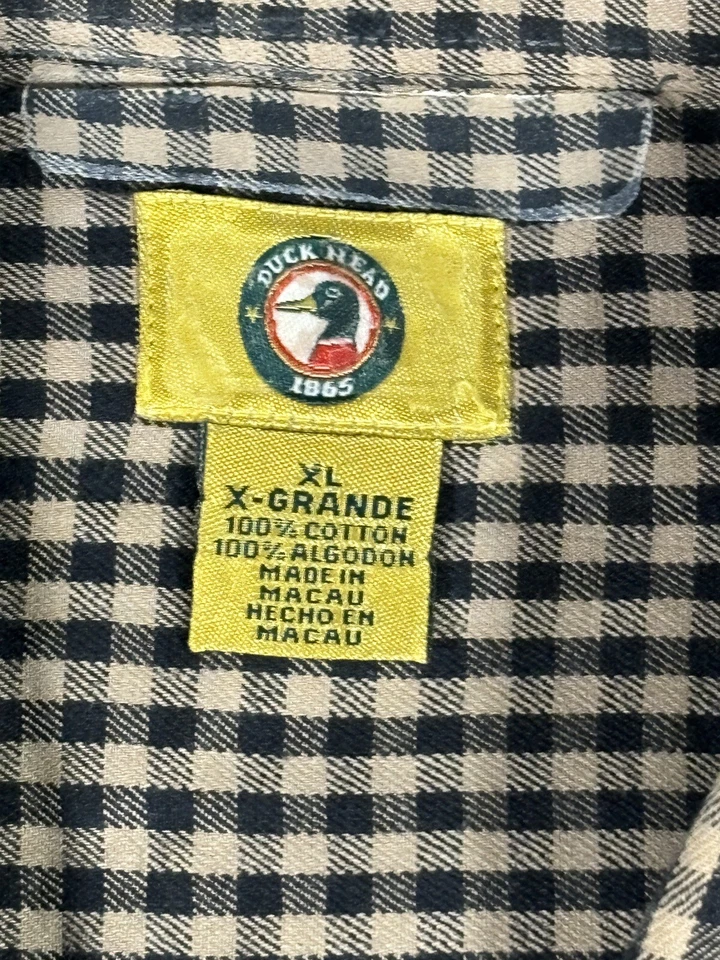 Camisa Cabeza de Pato Para Hombre XL Negra Cuadros Manga Larga Abotonada Algodón Pesado Preppy Foto 4 de 4