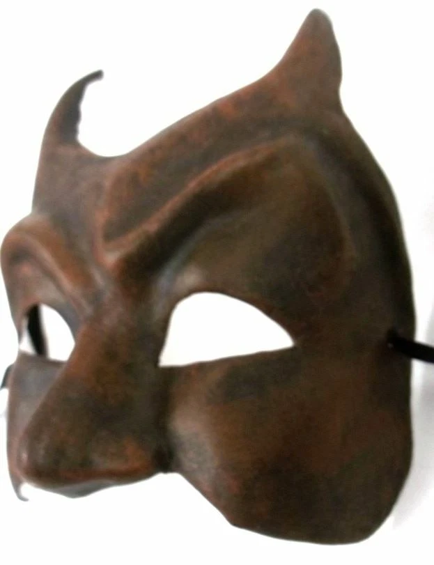 Evil Dark Red Devil Horns Paper Mache Halloween Mardi Gras Mask - Image 3 of 4