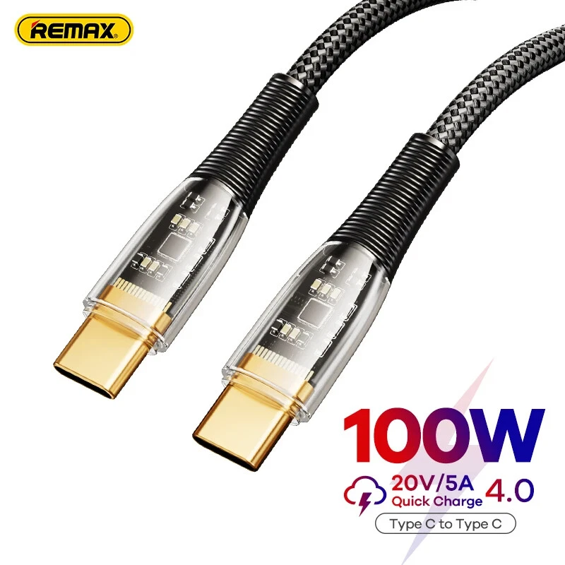 Remax 100W USB TypeC To Type C Fast Charge Data Cable Cord For iPhone 15 Pro Max - Image 2 of 4